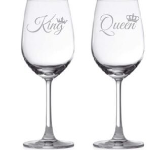 Engraved King Queen Wine Glasses