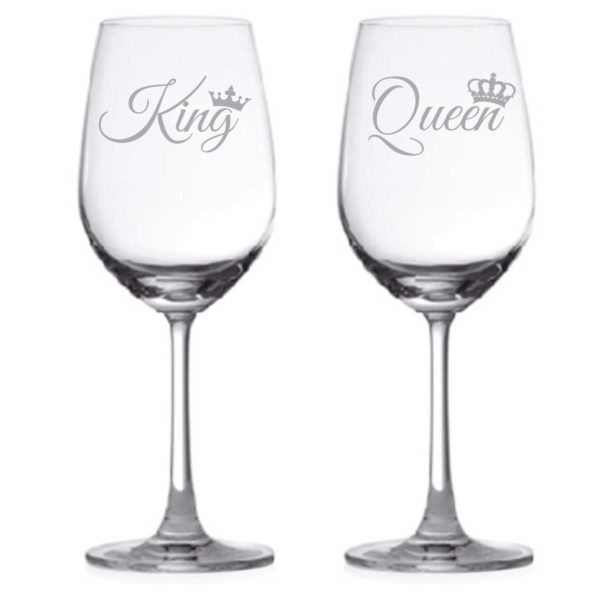 Engraved King Queen Wine Glasses