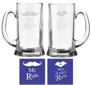 Engraved Mr Right Mrs Always Right Beer Mug