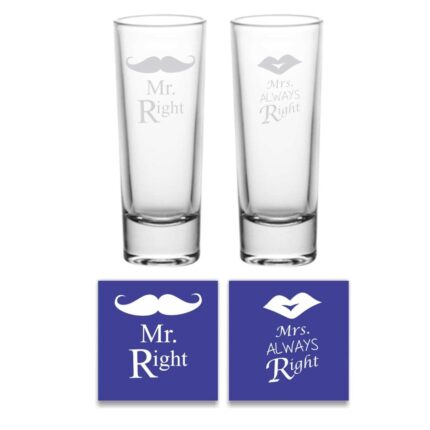 Engraved Mr Right Mrs Always Right Shot Glasses