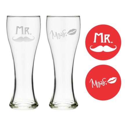 Personalized Engraved Mr Mrs Beer Pilsners Set of 2