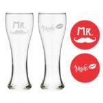 Personalized Engraved Mr Mrs Beer Pilsners Set of 2