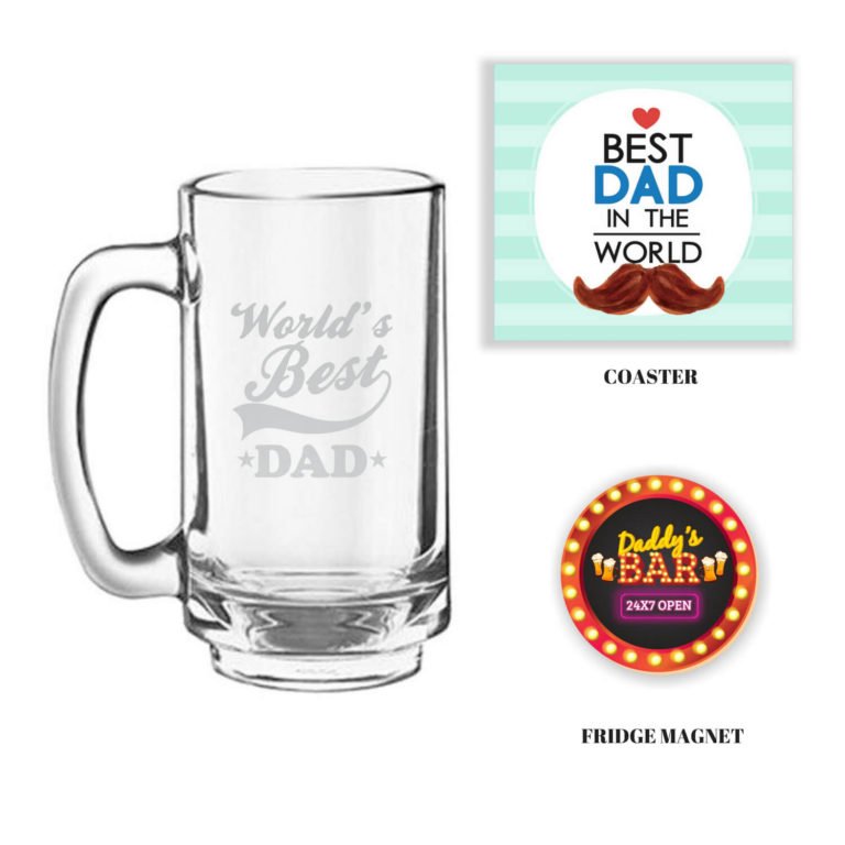 Engraved Worlds Best Dad Beer Mug with Fridge Magnet