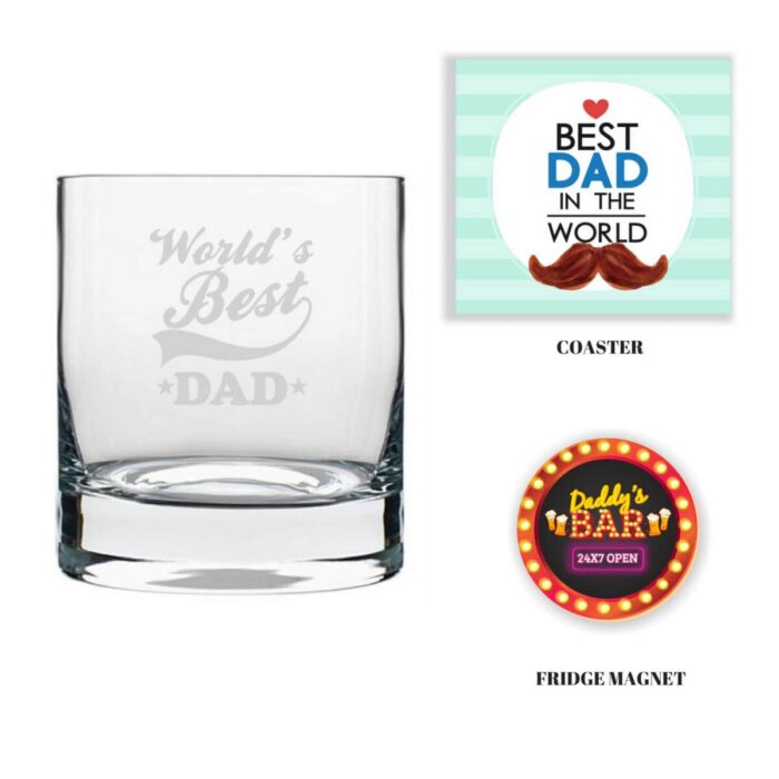 Engraved Worlds Best Dad Whiskey Glass with Fridge Magnet
