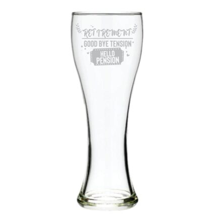 Good Bye Tension Hello Pension Retirement Beer Pilsner Glass - Image 2