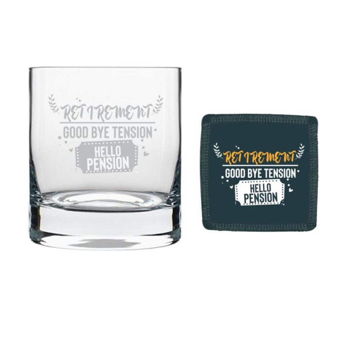 Good Bye Tension Hello Pension Retirement Whiskey Glass