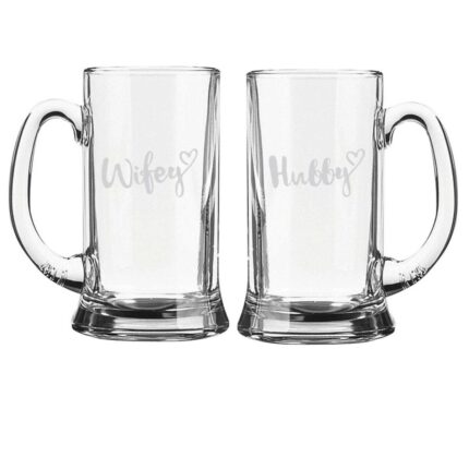 Engraved Hubby Wifey Beer Mug Set of 2 - Image 2