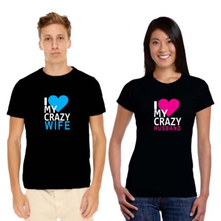 I Love My Crazy Husband Wife Couple T-Shirts - Image 2