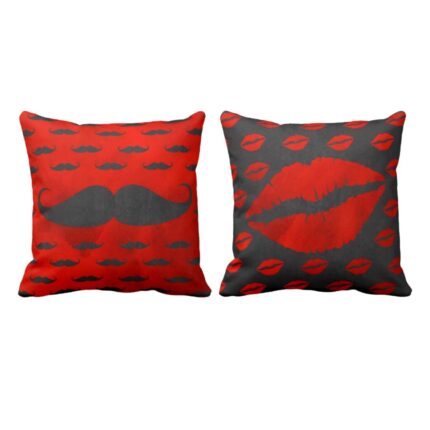 Moustache and Kiss Couple Double Sided Printed Cushion Covers – Set of 2 - Image 3
