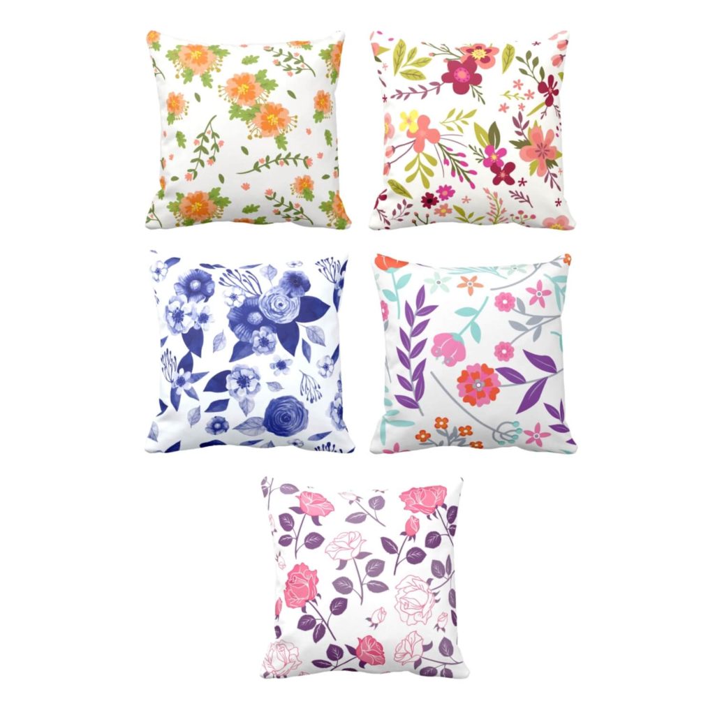 Symmetrical Floral Flowers Cushion Cover Set of 5