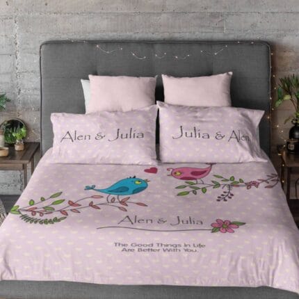 Personalized Cute Love Birds Wedding Anniversary Bedsheet - Image 3