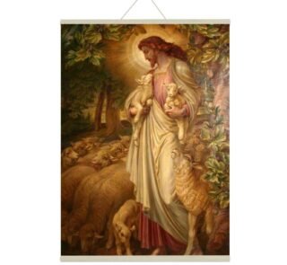 Lord Jesus with Peaceful Sheep Canvas Scroll