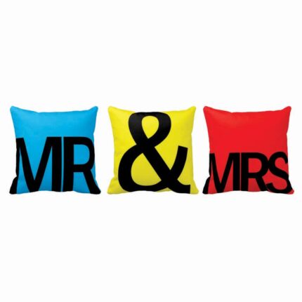 Mr and Mrs Couple Double Side Printed Cushion Covers –Set of 3 - Image 2