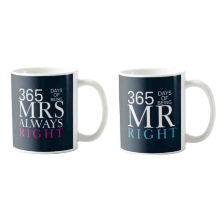 1st Anniversary Mr Right Mrs Always Right Couple Coffee Mugs Set of 2 - Image 2