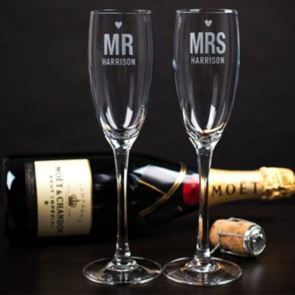 Personalised Mr. and Mrs. engraved Champagne Flutes