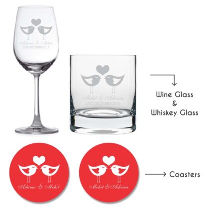Personalised Love Birds Wine Glass & Whiskey Glass