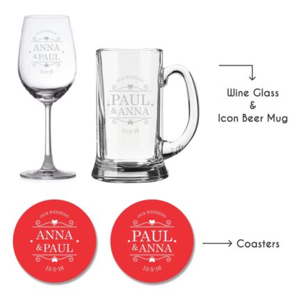 Personalised Our Wedding Wine Glass & Beer Mug