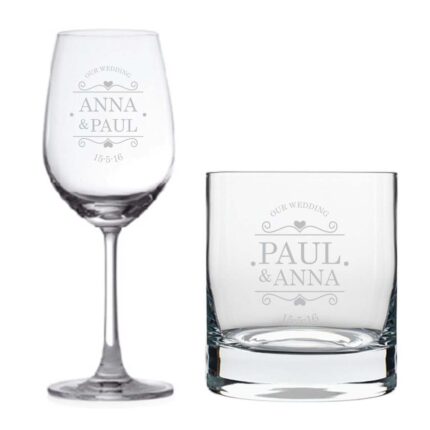 Personalised Our Wedding Wine Glass & Whiskey Glass - Image 2