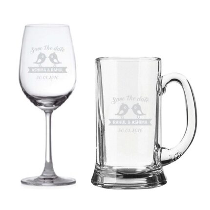 Personalised Save The Date Wedding Wine Glass & Beer Mug - Image 2