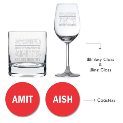 Personalized Warning Secret Identity Wine Glass & Whiskey Glass