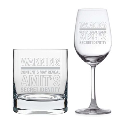 Personalized Warning Secret Identity Wine Glass & Whiskey Glass - Image 2