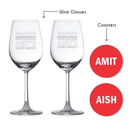 Personalized Warning Secret Identity Wine Glasses
