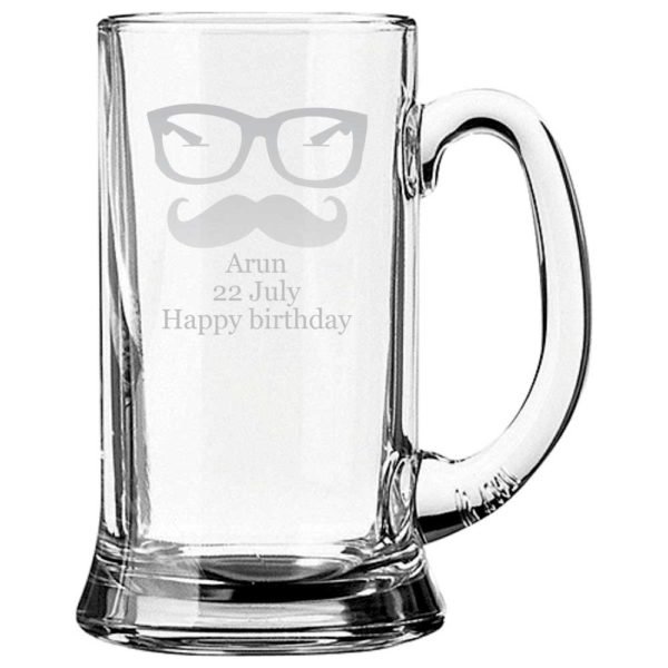 Personalized Cool Moustache Engraved Beer Mug