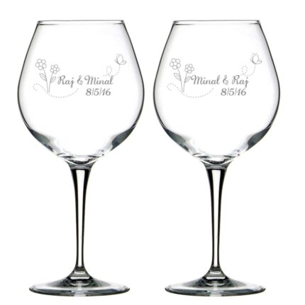 Personalized Flower Wedding Anniversary Wine Glasses - Image 2