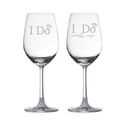 Personalized I Do I Do What She Says Engraved Wedding Wine Glasses - Image 3