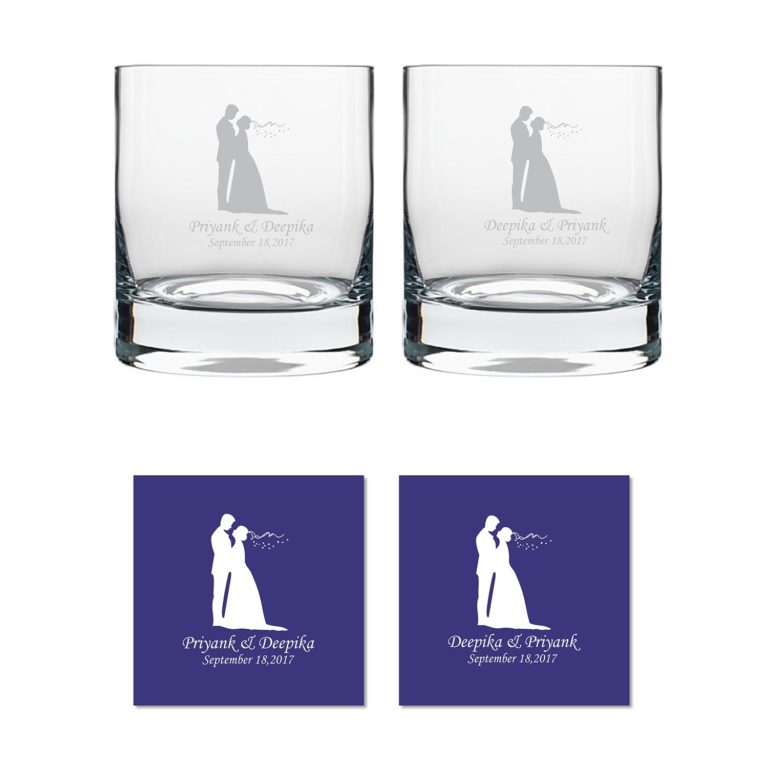 Personalized Just Married Couple Whiskey Glasses