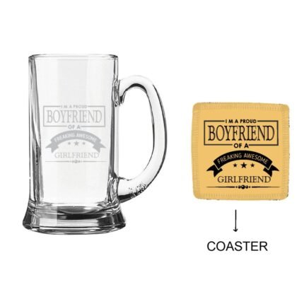Engraved Proud Boyfriend Of Freaking Awesome Girlfriend Beer Mug