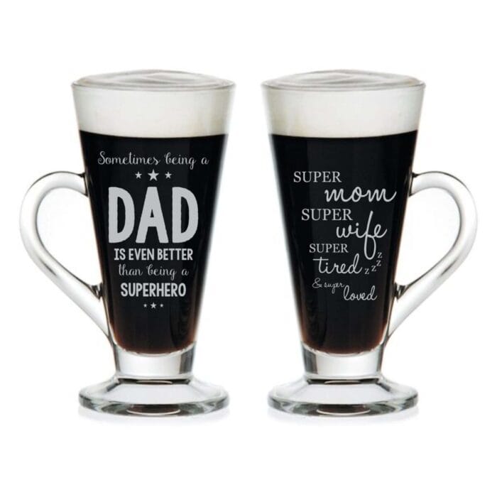 Super Mom Super Dad Engraved Tea Mugs