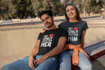 Heart Beats For Him Her Couple T-Shirt