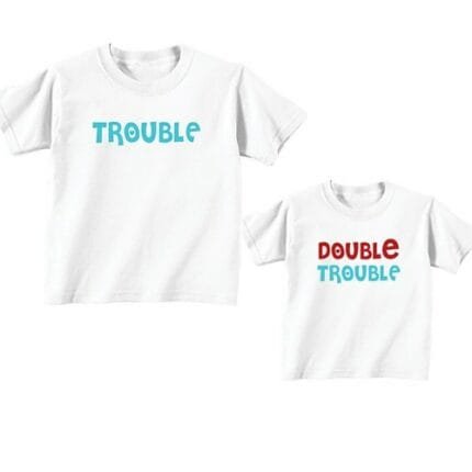 Trouble and Double Trouble Kids Matching Sibling T shirts