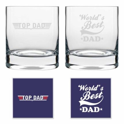 Worlds Best Top Dad Whiskey Glasses Set of 2