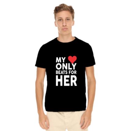 Heart Beats For Him Her Couple T-Shirt - Image 19