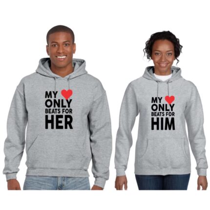 Heart Beats For Him Her Couple T-Shirt - Image 15