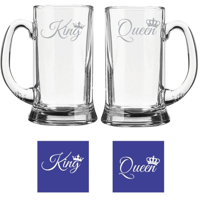 Engraved King Queen Beer Mug