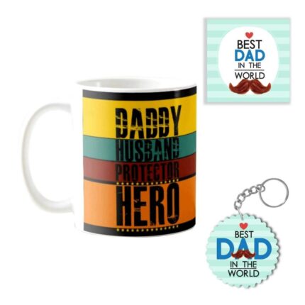 Daddy Husband Protector Hero Combo Set of 3 - Mug, Coaster, Keychain - Image 1