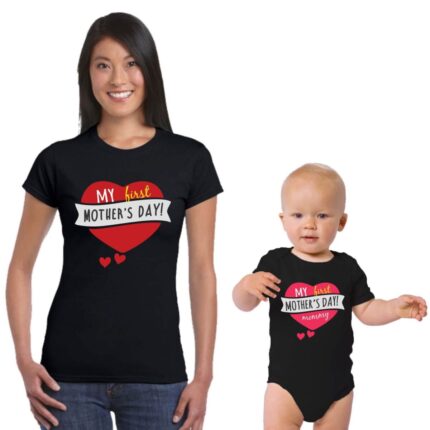 1st Mothers Day Mom and Baby Family Tshirt
