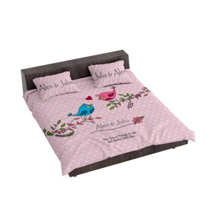 Personalized Cute Love Birds Wedding Anniversary Bedsheet