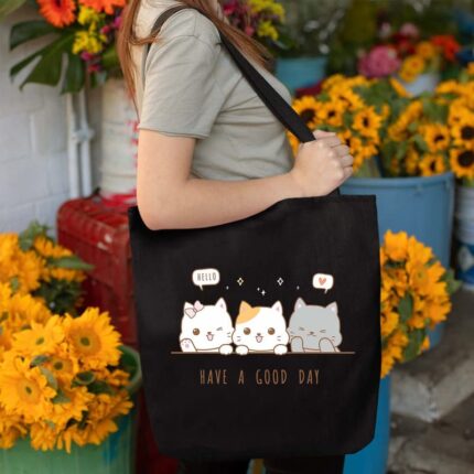 Printed Cotton Black Tote Bag|Multipurpose bag|Lightweight - Image 3