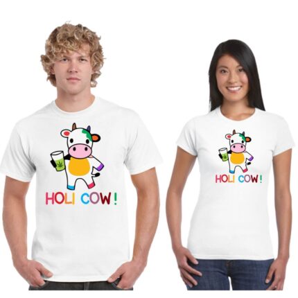Holi Cow Holi Couple T-shirts - Image 1
