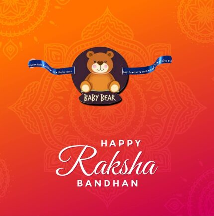 Brown Acrylic Boy Baby Printed Cute Baby Teddy Bear Raksha Bandhan Rakhi for Brother - Image 3