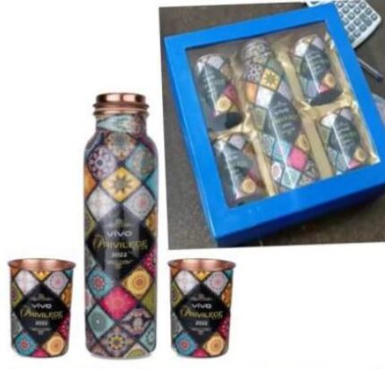 Art Worked Copper Bottle Set With 02 Glasses