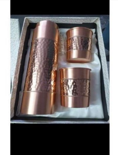 Copper Half Hammered Bottle Set With 02 Glasses