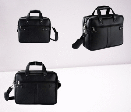 BLACK LEATHEREETE DOUBLE ZIPPER BAG