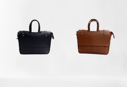 TAN LEATHERETTE LAPTOP BAG WITH FLAP