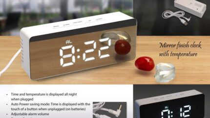 A118 – Mirror finish Digital clock (rectangle) with Temperature... - Image 3