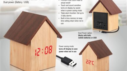 A121 – Hut shape wooden LED clock with temperature and sound... - Image 3